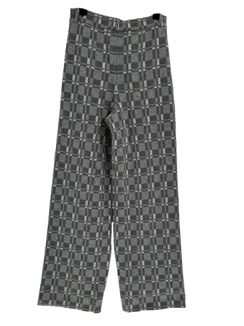Naadam Women's Grey Plaid Wool-Cashmere Wide-Leg Pants, S - Picture 2 of 11